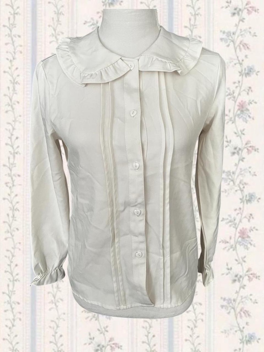 Ivory Ruffle Collar Button-Up Blouse